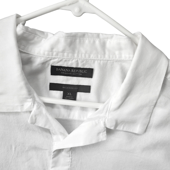 BANANA Republic White Organic Cotton Relaxed Fit Top Johnny Collar - Picture 9 of 9